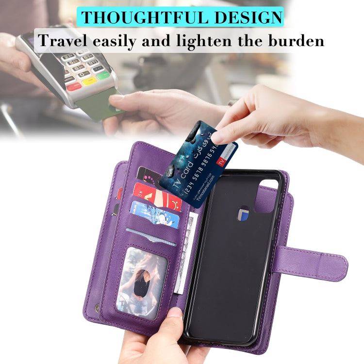 For Samsung Galaxy M31 Multifunctional Magnetic Copper Buckle Horizontal Flip Solid Color Leather Case with 10 Card Slots & Wallet & Holder & Photo Frame