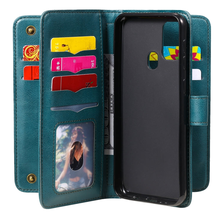 For Samsung Galaxy M31 Multifunctional Magnetic Copper Buckle Horizontal Flip Solid Color Leather Case with 10 Card Slots & Wallet & Holder & Photo Frame