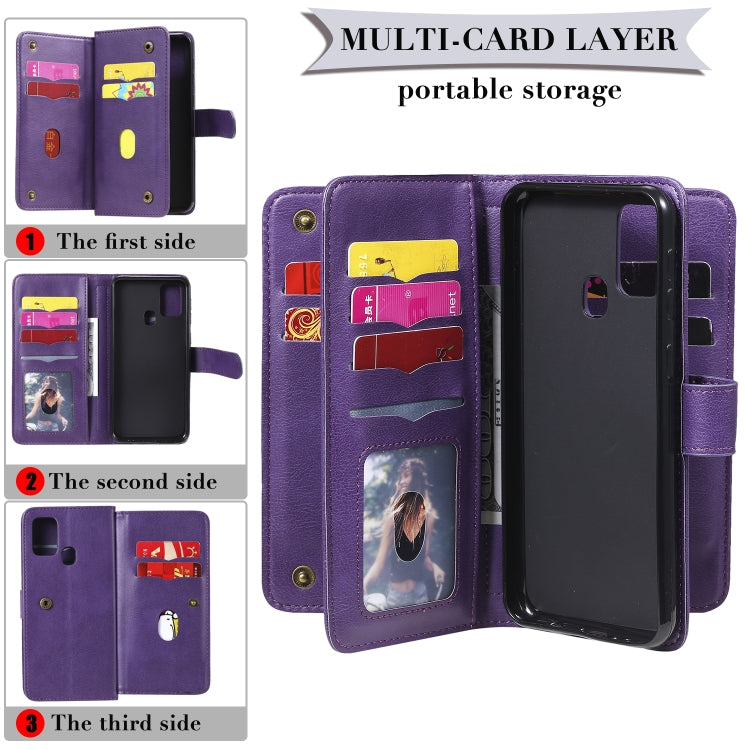 For Samsung Galaxy M31 Multifunctional Magnetic Copper Buckle Horizontal Flip Solid Color Leather Case with 10 Card Slots & Wallet & Holder & Photo Frame