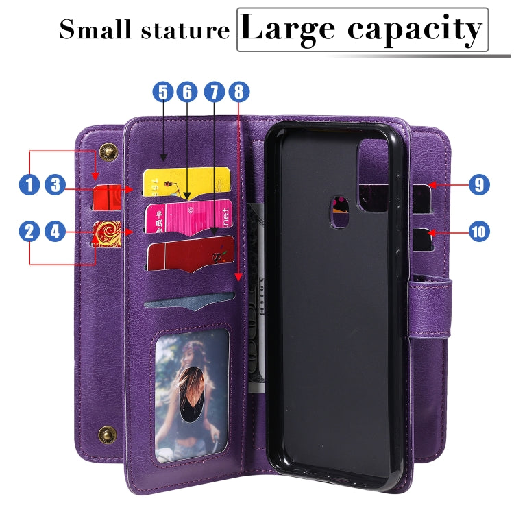For Samsung Galaxy M31 Multifunctional Magnetic Copper Buckle Horizontal Flip Solid Color Leather Case with 10 Card Slots & Wallet & Holder & Photo Frame