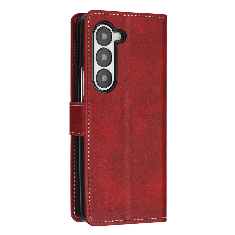 For Samsung Galaxy Z Fold6 Stitching Calf Texture Buckle Folding Leather Phone Case