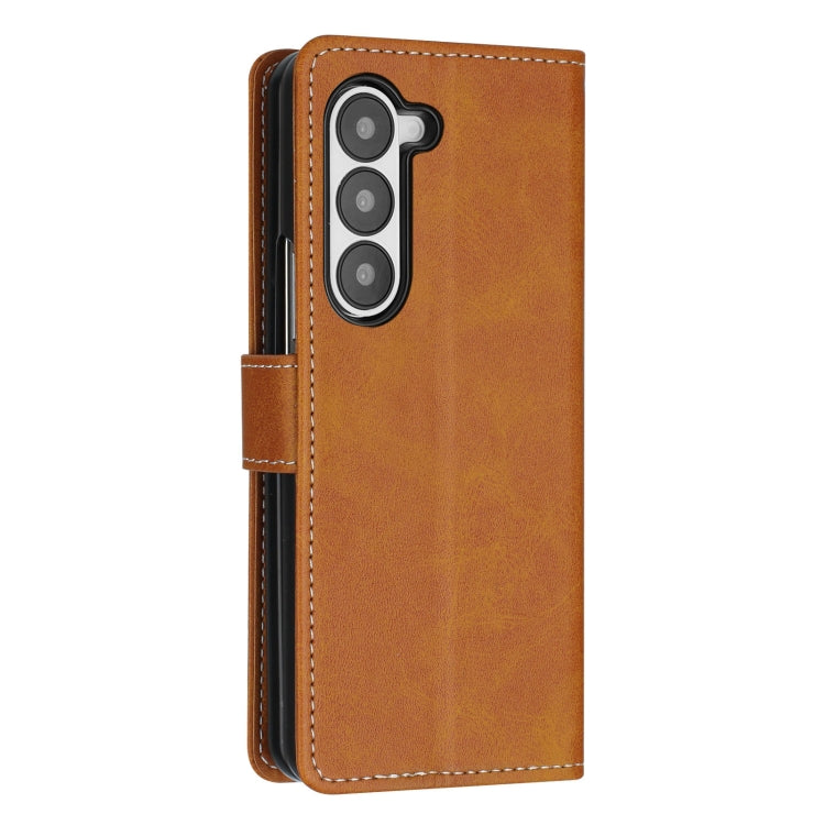 For Samsung Galaxy Z Fold5 Stitching Calf Texture Buckle Folding Leather Phone Case