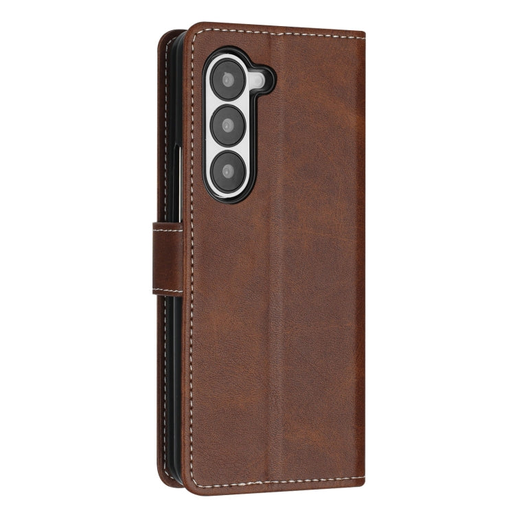For Samsung Galaxy Z Fold5 Stitching Calf Texture Buckle Folding Leather Phone Case