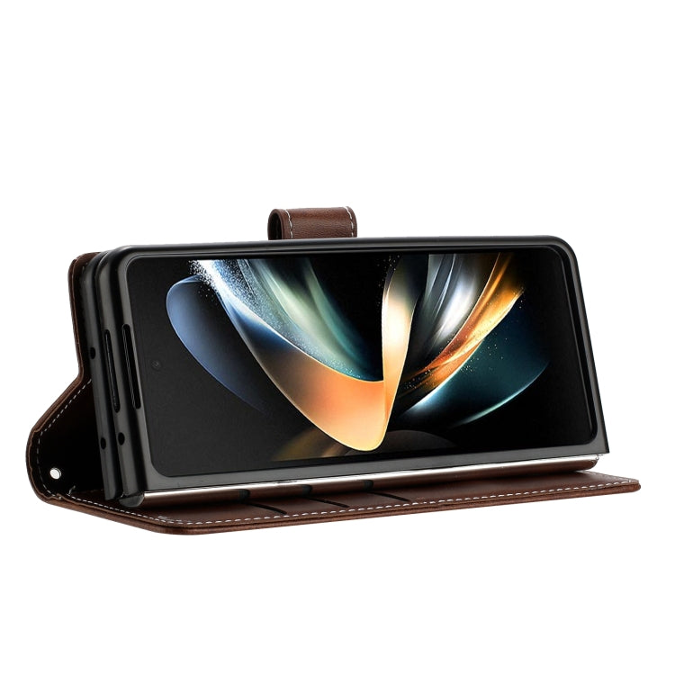 For Samsung Galaxy Z Fold4 Stitching Calf Texture Buckle Folding Leather Phone Case