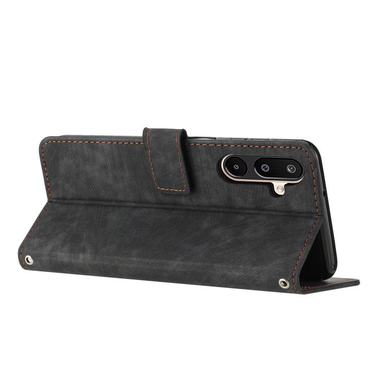 For Samsung Galaxy F16 5G / M16 5G Skin Feel Stripe Pattern Leather Phone Case with Long Lanyard