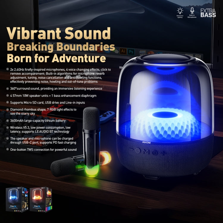 WK Beluga D16 Smart Island Desktop Bluetooth Speaker with Dual Microphones - Black