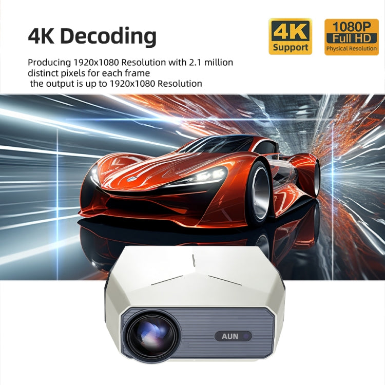 AUN A004 Pro 1920 x 1080P 9000Lumen Android 9.0 Portable LCD Projector, US Plug - White