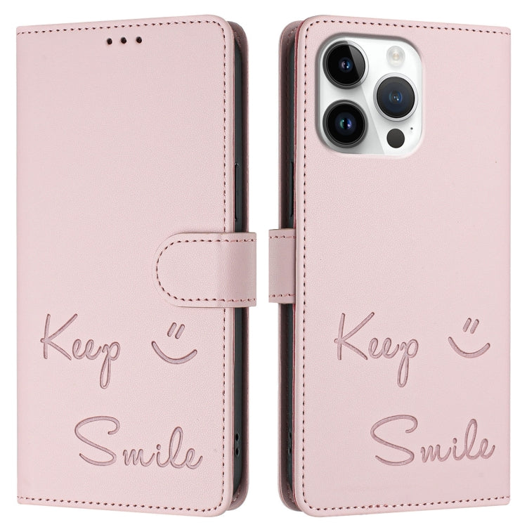For iPhone 16 Pro Max Smile Embossing RFID Leather Phone Case
