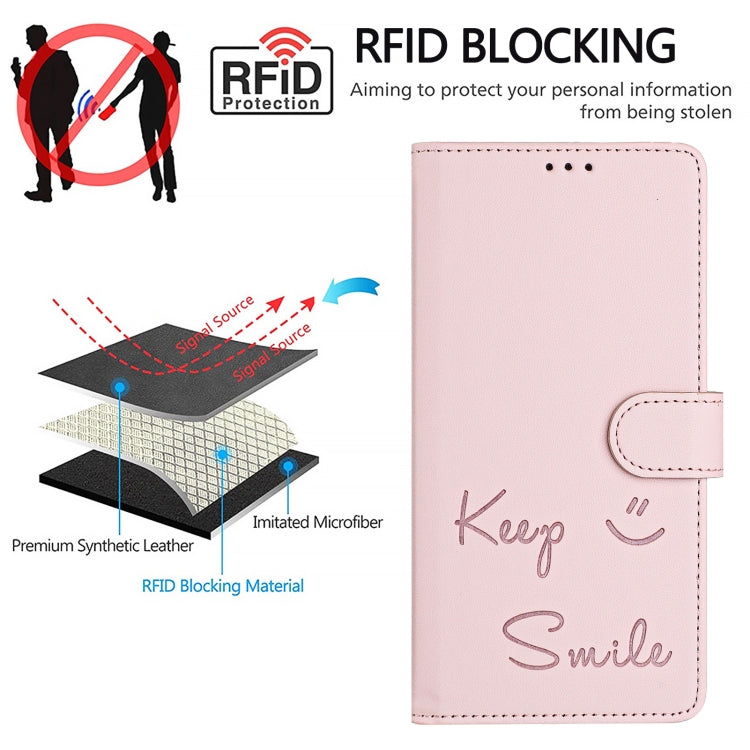 For iPhone 16 Pro Max Smile Embossing RFID Leather Phone Case
