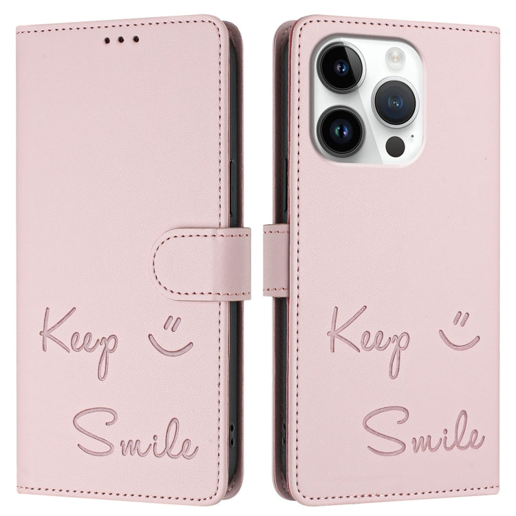 For iPhone 16 Pro Smile Embossing RFID Leather Phone Case