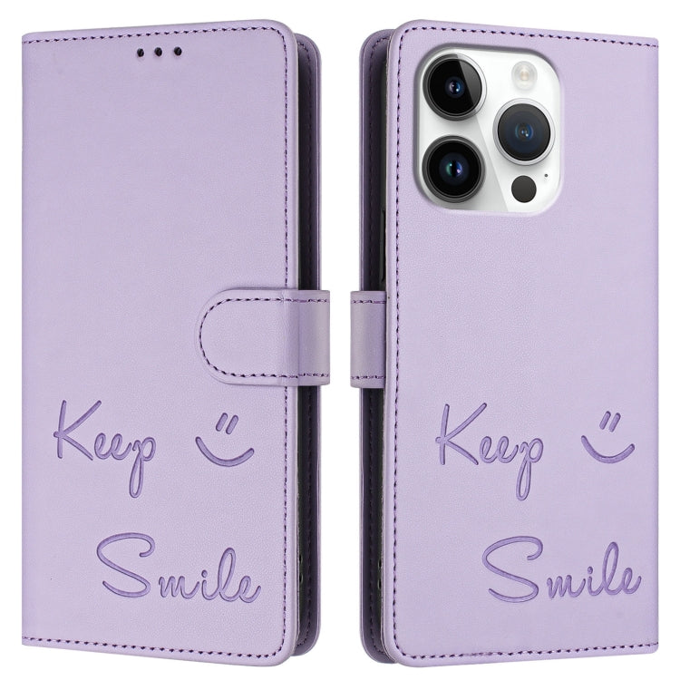 For iPhone 16 Pro Smile Embossing RFID Leather Phone Case