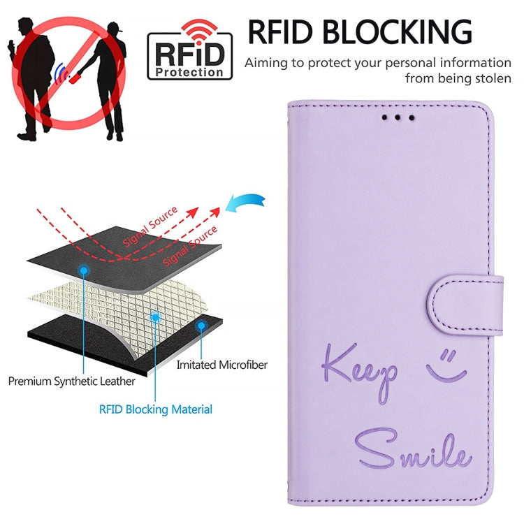For iPhone 16 Pro Smile Embossing RFID Leather Phone Case