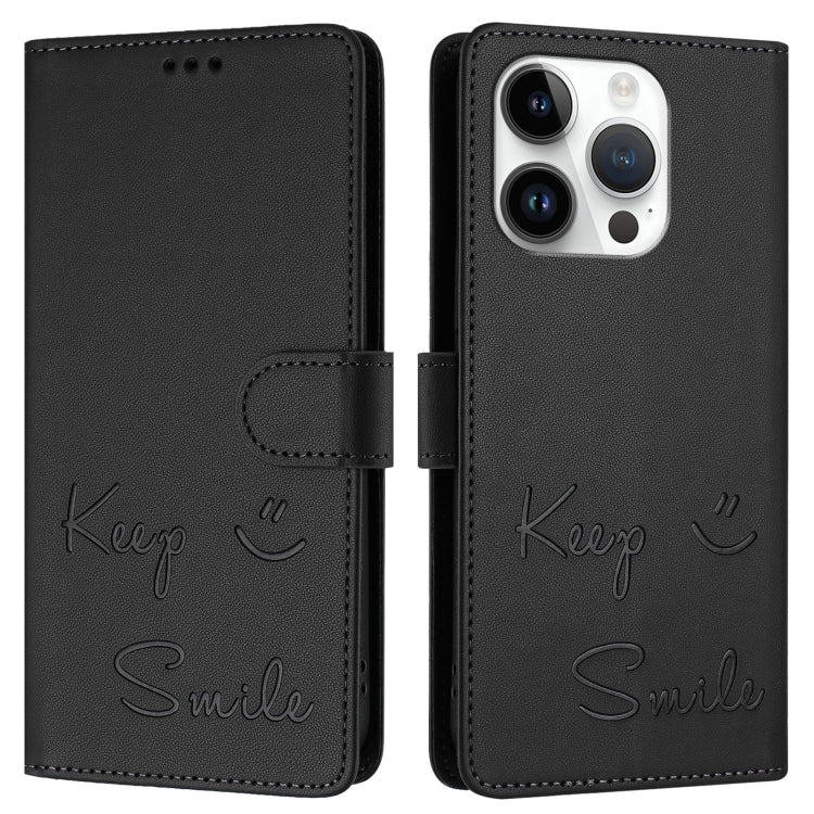 For iPhone 15 Pro Smile Embossing RFID Leather Phone Case