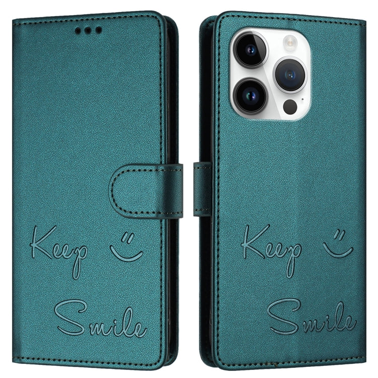 For iPhone 15 Pro Smile Embossing RFID Leather Phone Case
