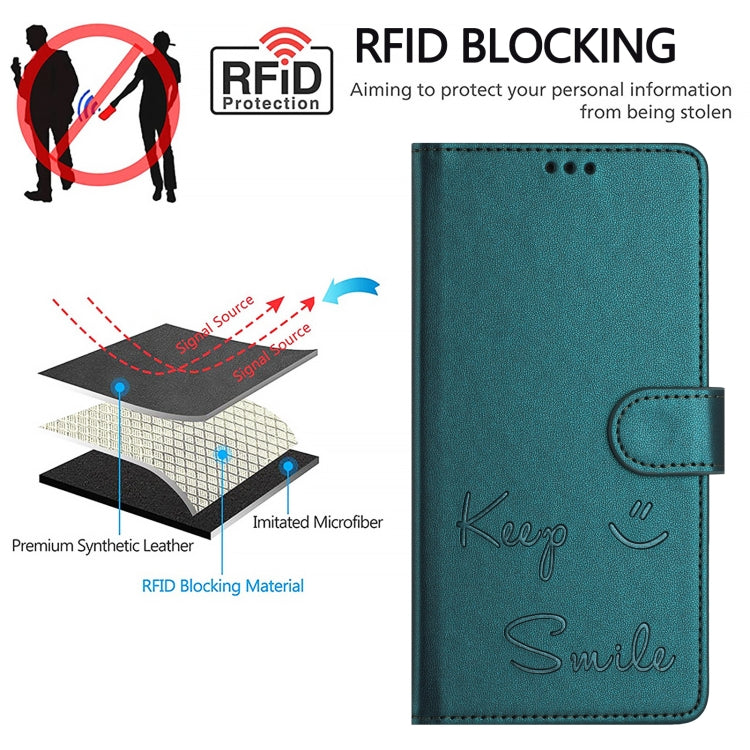 For iPhone 15 Pro Smile Embossing RFID Leather Phone Case