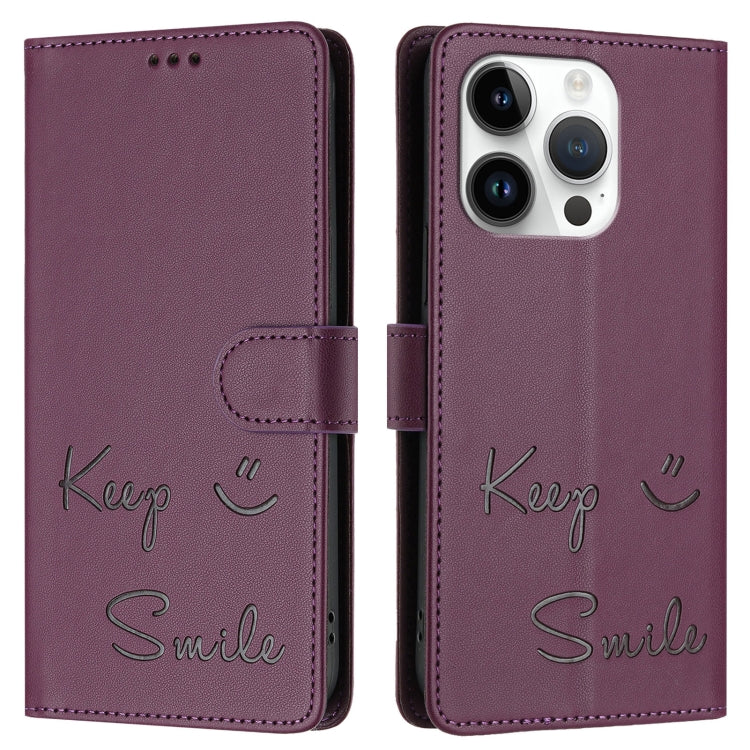 For iPhone 15 Pro Smile Embossing RFID Leather Phone Case