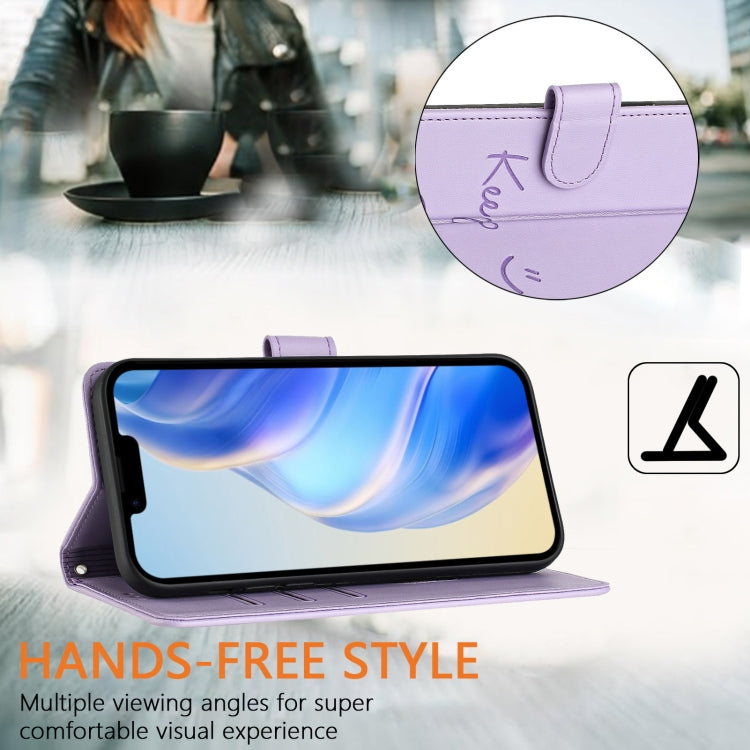 For iPhone 15 Smile Embossing RFID Leather Phone Case