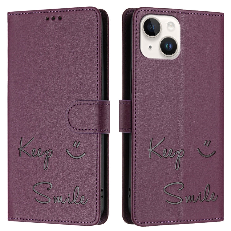 For iPhone 14 / 13 Smile Embossing RFID Leather Phone Case