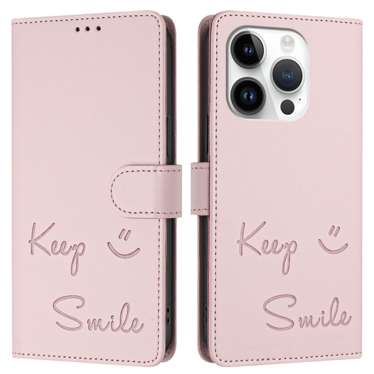 For iPhone 14 Pro Smile Embossing RFID Leather Phone Case