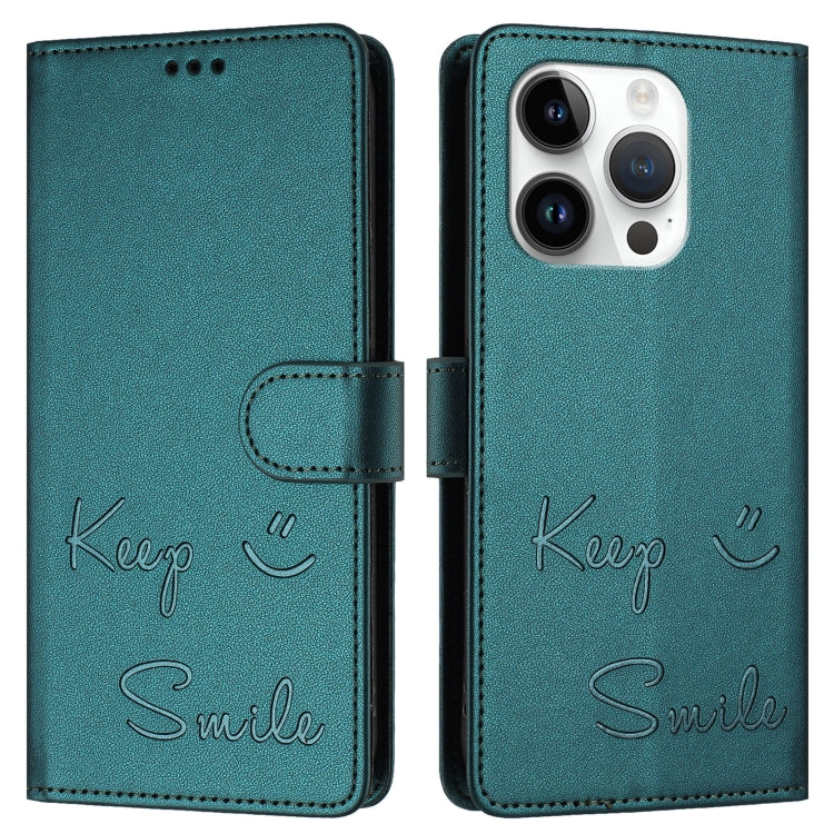 For iPhone 14 Pro Smile Embossing RFID Leather Phone Case