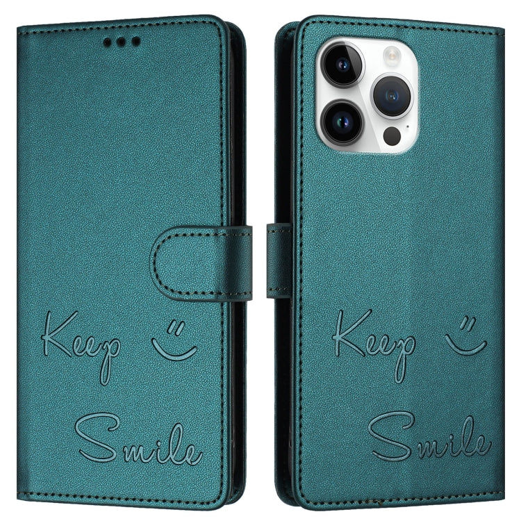 For iPhone 14 Pro Max Smile Embossing RFID Leather Phone Case