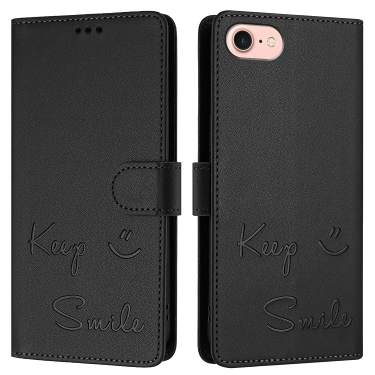 For iPhone SE 2022 / 2020 / 8 / 7 Smile Embossing RFID Leather Phone Case