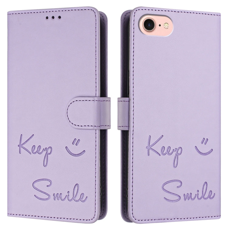 For iPhone SE 2022 / 2020 / 8 / 7 Smile Embossing RFID Leather Phone Case