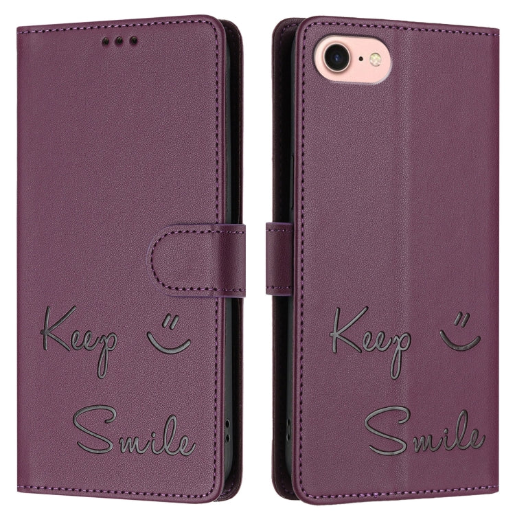 For iPhone SE 2022 / 2020 / 8 / 7 Smile Embossing RFID Leather Phone Case
