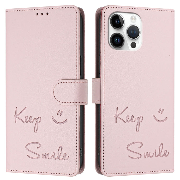For iPhone 13 Pro Max Smile Embossing RFID Leather Phone Case