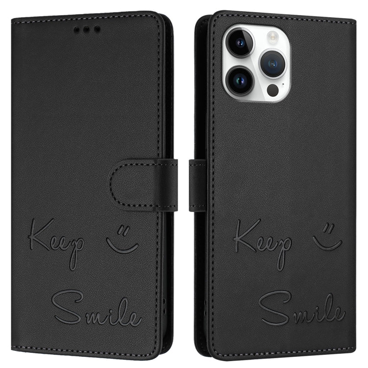 For iPhone 13 Pro Max Smile Embossing RFID Leather Phone Case