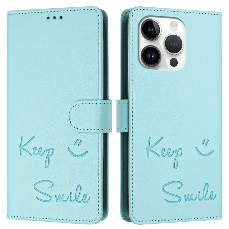 For iPhone 13 Pro Smile Embossing RFID Leather Phone Case