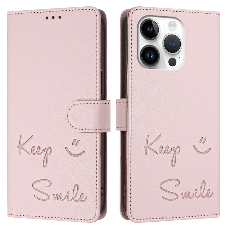 For iPhone 13 Pro Smile Embossing RFID Leather Phone Case