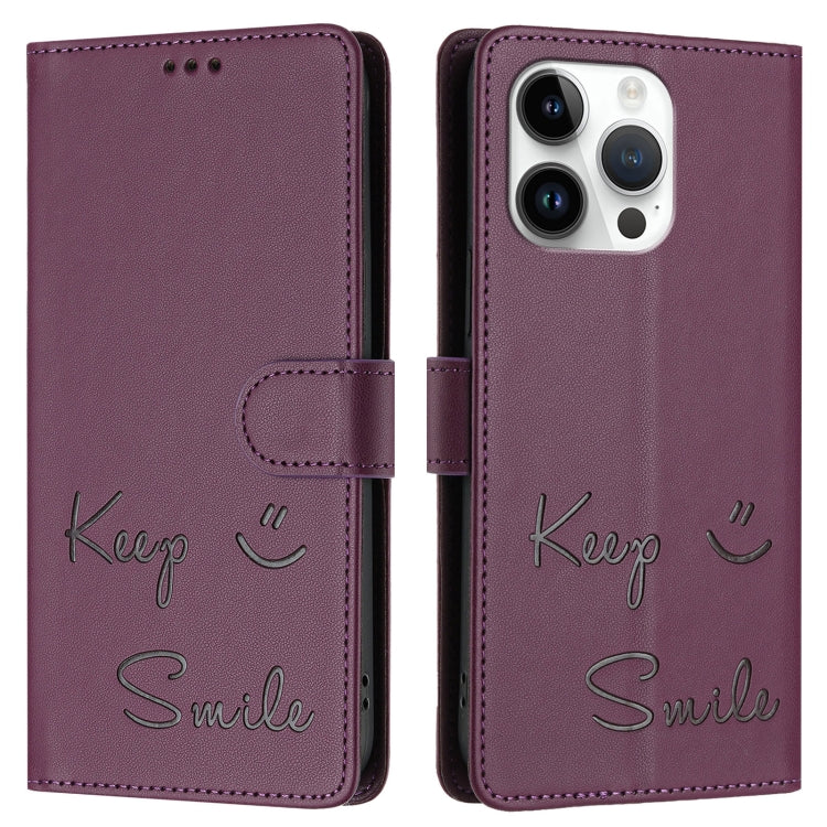 For iPhone 13 Pro Smile Embossing RFID Leather Phone Case
