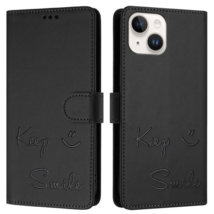 For iPhone 13 mini Smile Embossing RFID Leather Phone Case