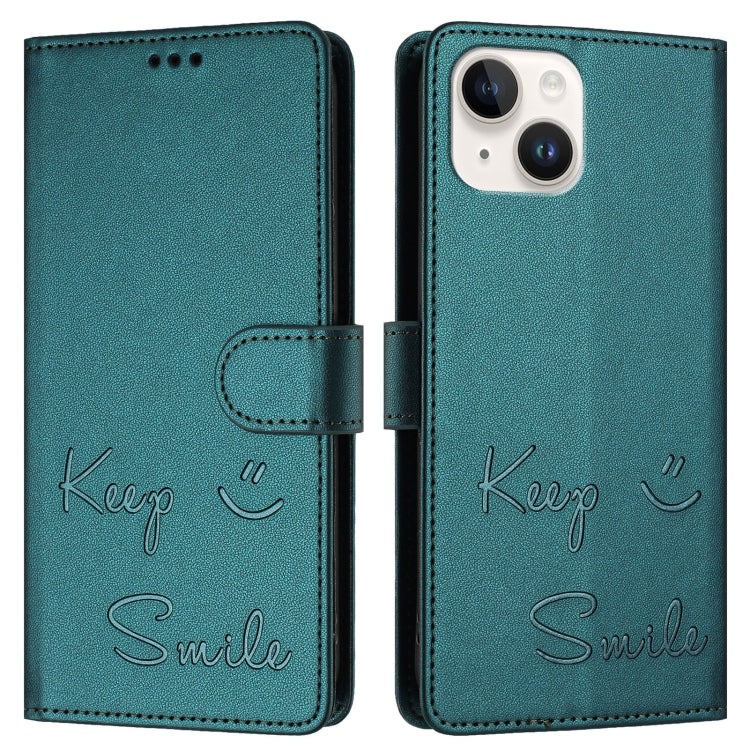 For iPhone 13 mini Smile Embossing RFID Leather Phone Case