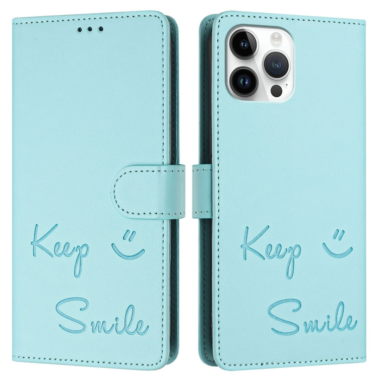 For iPhone 12 Pro Max Smile Embossing RFID Leather Phone Case