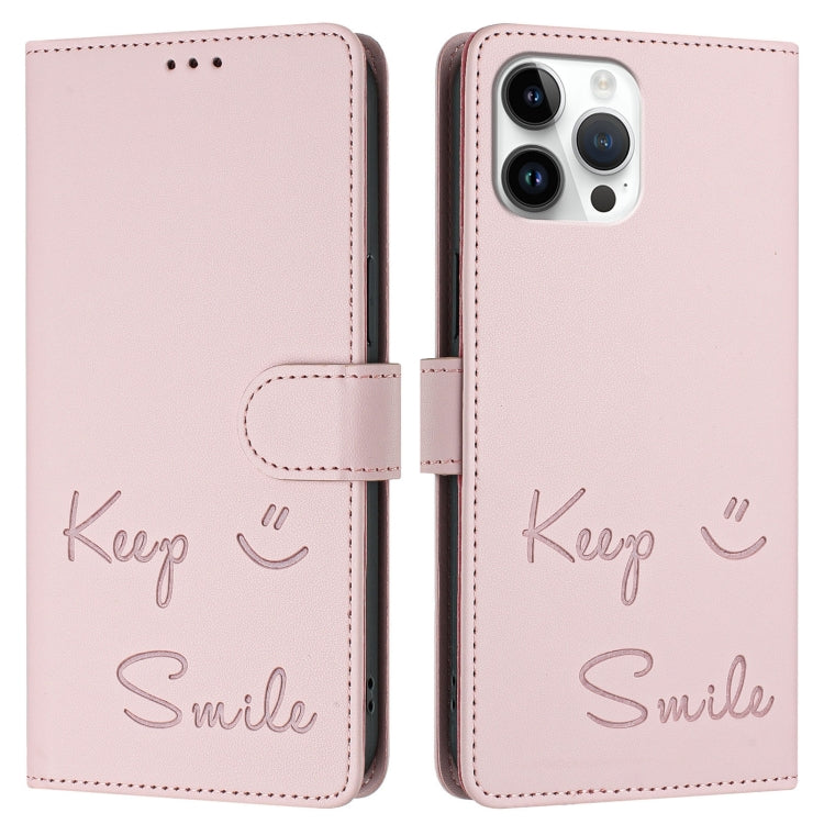 For iPhone 12 Pro Max Smile Embossing RFID Leather Phone Case