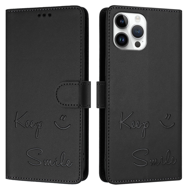 For iPhone 12 Pro Max Smile Embossing RFID Leather Phone Case