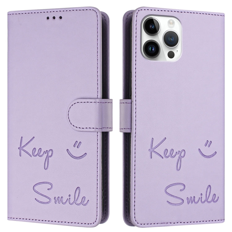 For iPhone 12 Pro Max Smile Embossing RFID Leather Phone Case