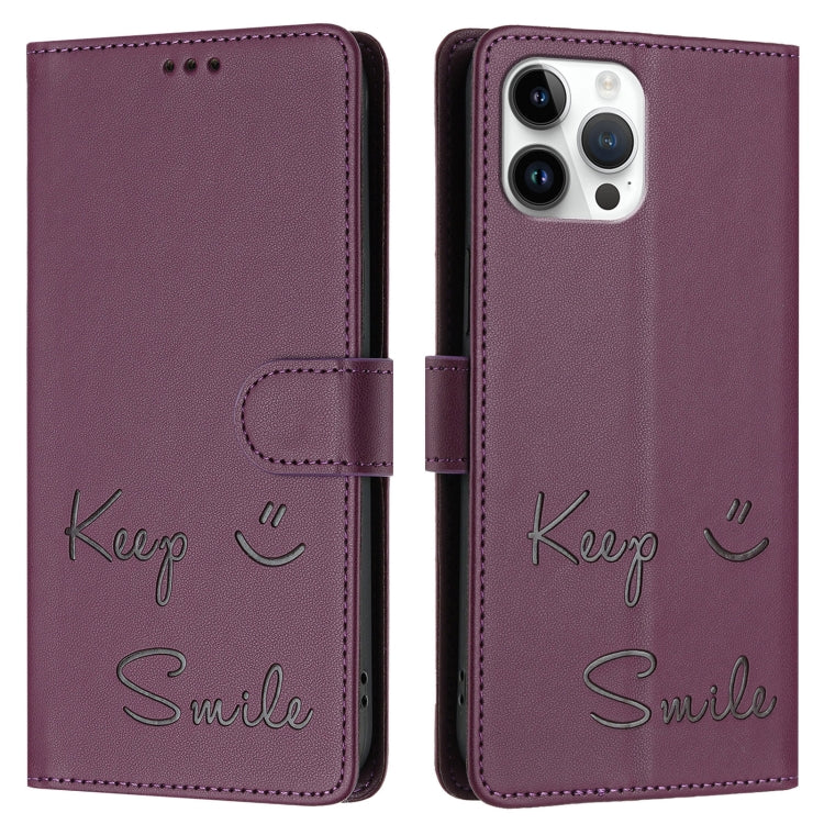 For iPhone 12 Pro Max Smile Embossing RFID Leather Phone Case
