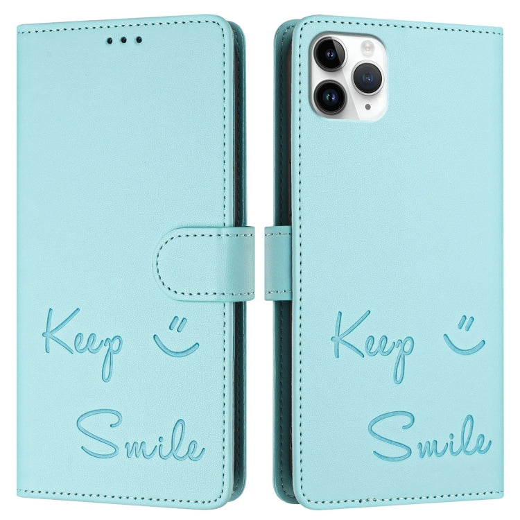 For iPhone 11 Pro Max Smile Embossing RFID Leather Phone Case