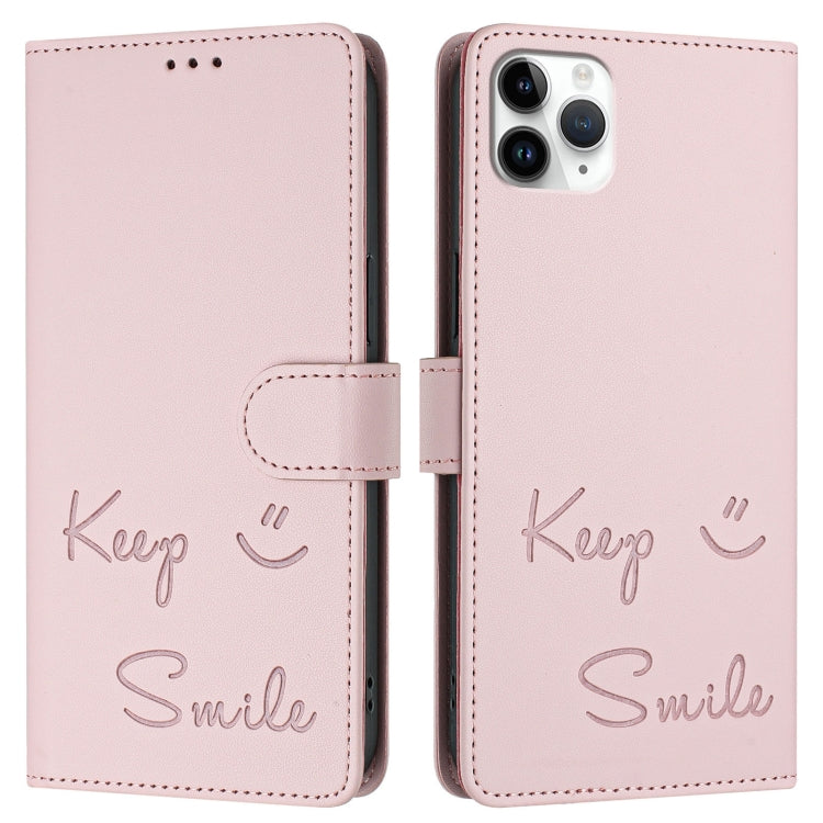For iPhone 11 Pro Max Smile Embossing RFID Leather Phone Case