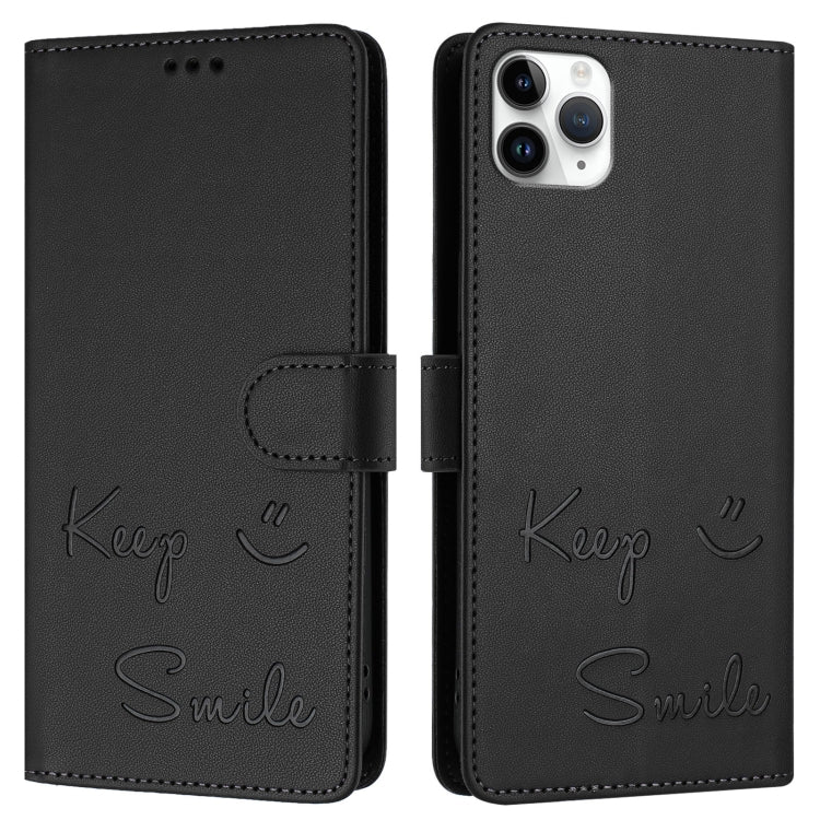 For iPhone 11 Pro Max Smile Embossing RFID Leather Phone Case