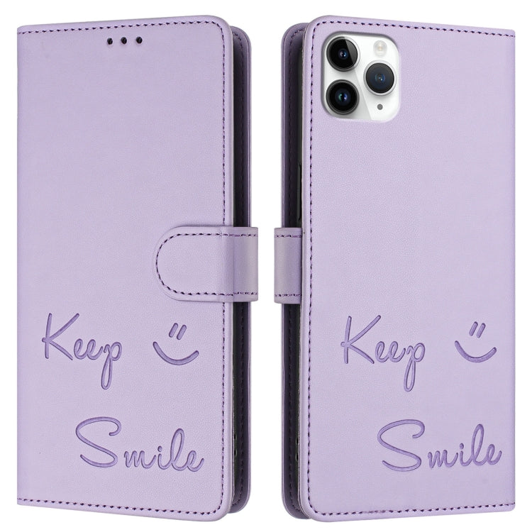 For iPhone 11 Pro Max Smile Embossing RFID Leather Phone Case
