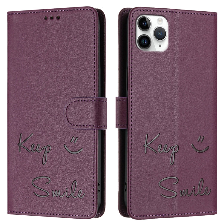 For iPhone 11 Pro Max Smile Embossing RFID Leather Phone Case