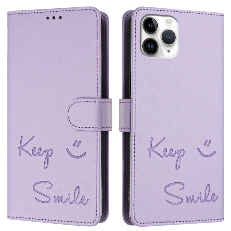 For iPhone 11 Pro Smile Embossing RFID Leather Phone Case