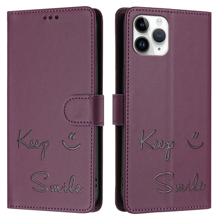 For iPhone 11 Pro Smile Embossing RFID Leather Phone Case