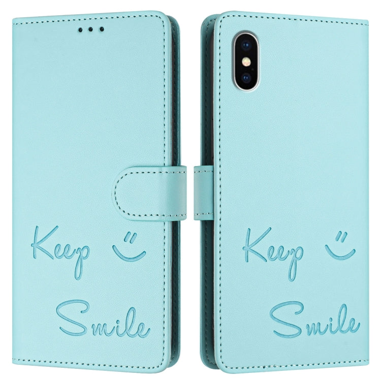 For iPhone X / XS Smile Embossing RFID Leather Phone Case