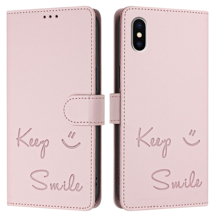 For iPhone X / XS Smile Embossing RFID Leather Phone Case