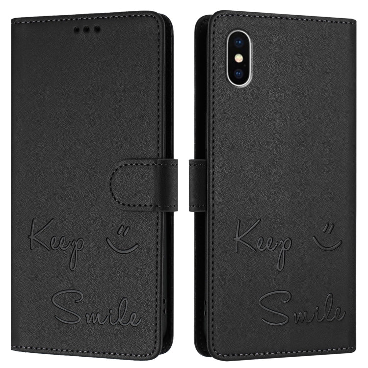 For iPhone X / XS Smile Embossing RFID Leather Phone Case